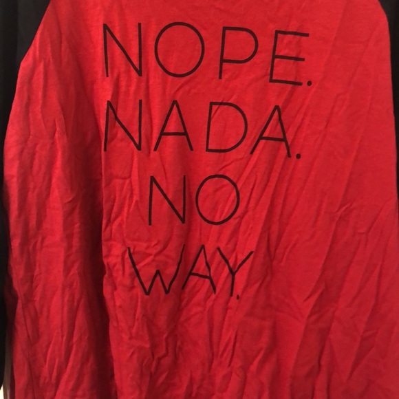 Torrid Women’s Raglan Round Neck Tee Nope Nada No Way Red Black Plus 2X - Picture 5 of 6